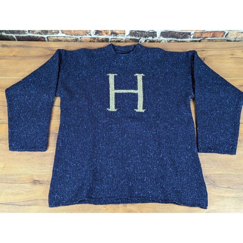 Harry Potter H Wool/Silk Sweater Wizarding World XL Made in Scotland Navy